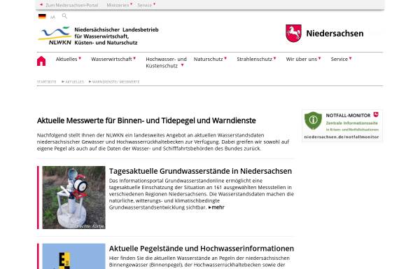 Vorschau von www.nlwkn.niedersachsen.de, Binnen- und Tidepegel in Niedersachsen