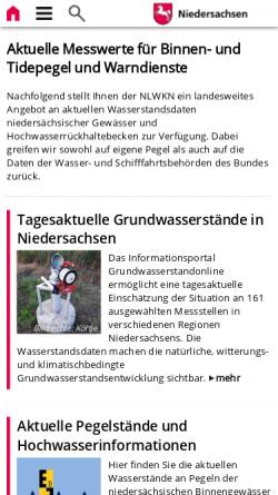 Vorschau der mobilen Webseite www.nlwkn.niedersachsen.de, Binnen- und Tidepegel in Niedersachsen