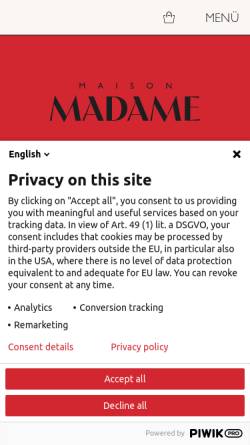 Vorschau der mobilen Webseite www.madame.de, Madame.de