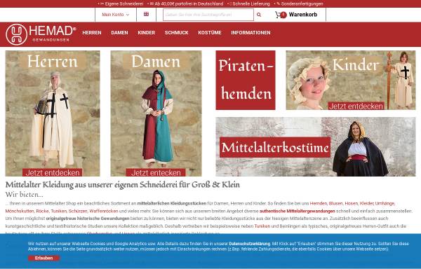 Vorschau von www.mittelalterliche-kleidung.com, Mittelalterliche Kleidung, Billy Held