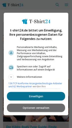 Vorschau der mobilen Webseite www.t-shirt24.de, T-Shirt24.info Bauer, Weichel GbR