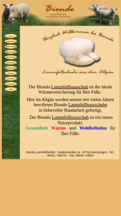 Vorschau der mobilen Webseite www.biondo-lammfellschuhe.de, Biondo Lammfellschuhe