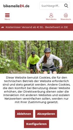 Vorschau der mobilen Webseite www.bikemeile24.de, Bikemeile24.de, Inhaber: Rainer Gießler