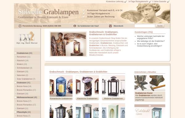 Vorschau von www.stilvolle-grablampen.de, Grabschmuck, Dipl.-Ing. Dierk Werner