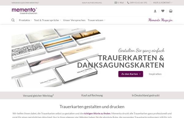 Vorschau von www.memento-online.de, Memento Trauerdrucksachen, Hessler & Schreib GmbH
