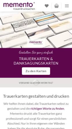 Vorschau der mobilen Webseite www.memento-online.de, Memento Trauerdrucksachen, Hessler & Schreib GmbH