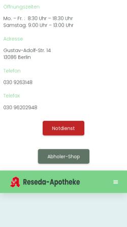 Vorschau der mobilen Webseite www.reseda-apotheke.de, Reseda-Apotheke