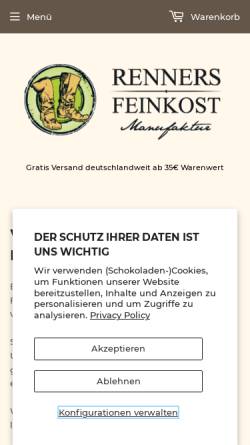 Vorschau der mobilen Webseite renners-feinkost.de, Renners Feinkost Manufaktur Inh. Tobias Herz