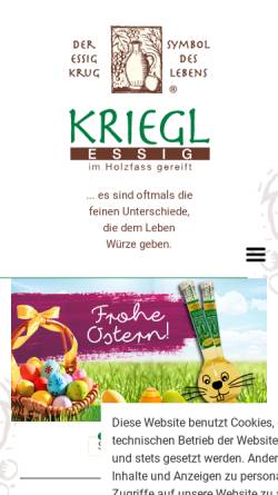 Vorschau der mobilen Webseite kriegl.com, Kriegl Essig