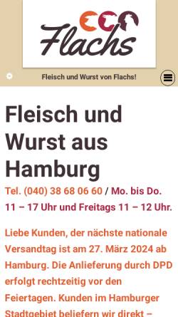 Vorschau der mobilen Webseite flachs-wurst.de, Flachs Wurstwarenversand, Heidi Schleuß