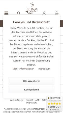 Vorschau der mobilen Webseite www.shop-kaffee.de, Drink o mat GmbH