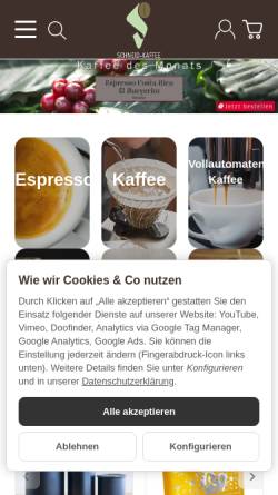 Vorschau der mobilen Webseite schneid-kaffee.de, SCHNEID-KAFFEE Rösterei oHG