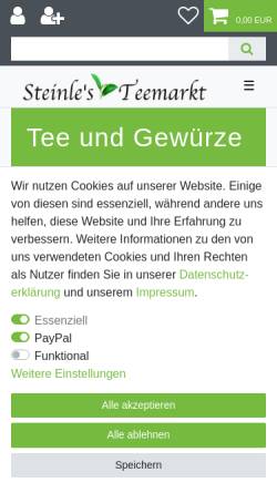 Vorschau der mobilen Webseite www.teeauswahl.de, Steinle's Teemarkt, Klaus Steinle