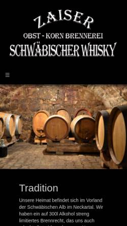 Vorschau der mobilen Webseite www.schwaebische-whiskybrennerei.de, Obst-Korn Brennerei Zaiser