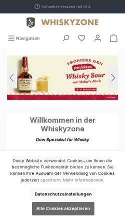 Vorschau der mobilen Webseite www.whiskyzone.de, Whiskyzone GmbH