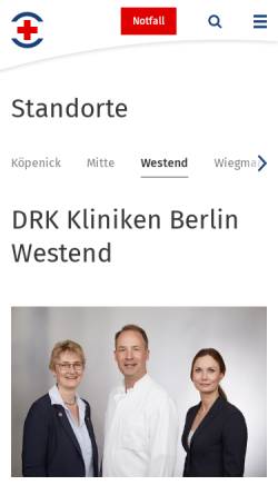 Vorschau der mobilen Webseite www.drk-kliniken-berlin.de, DRK Klinik Westend