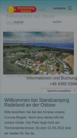 Vorschau der mobilen Webseite www.hohenfelde-strand.de, Campingplatz Radeland