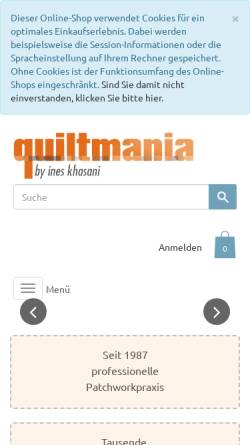 Vorschau der mobilen Webseite www.quiltmania.de, Quiltmania by Ines Khasani