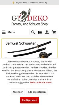 Vorschau der mobilen Webseite www.gt-deko.de, Deko, Fantasy und Schwert Shop