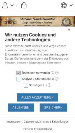 Vorschau der mobilen Webseite handelskontor.mconis.de, McOnis Handelskontor, André Stoßberg