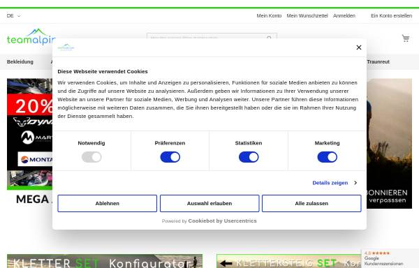 Vorschau von www.teamalpin.com, Teamalpin GmbH