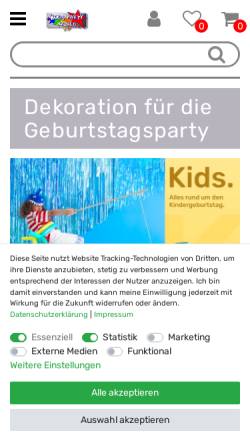 Vorschau der mobilen Webseite www.kids-party-world.de, Kids Party World, Inh. Viola Haenel
