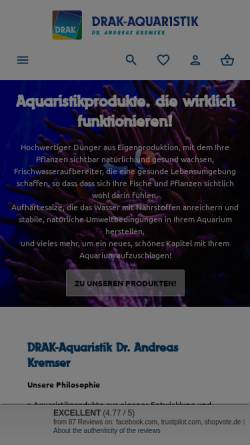 Vorschau der mobilen Webseite www.drak.de, DRAK-Aquaristik Dr. Andreas Kremser