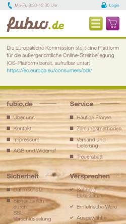 Vorschau der mobilen Webseite www.fubio.de, Fubio - Onlineshop für Tierfutter & Zubehör