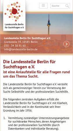 Vorschau der mobilen Webseite www.landesstelle-berlin.de, Landesstelle Berlin für Suchtfragen e.V.