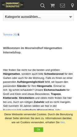 Vorschau der mobilen Webseite www.xn--moorwindhof-hngematten-d5b.de, Moorwindhof-Hängematten, Inh. Heinrich Veltman