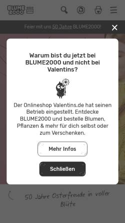 Vorschau der mobilen Webseite www.valentins.de, Valentins Blumenversandhandel