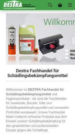 Vorschau der mobilen Webseite www.destra-shop.de, Destra Shop - Schädlingsbekämpfungsmittelshop, Mike Tralls