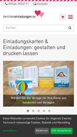 Vorschau der mobilen Webseite www.familieneinladungen.de, Imprinto GmbH