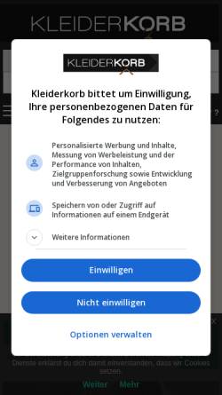 Vorschau der mobilen Webseite www.kleiderkorb.de, Kleiderkorb GmbH - Jasmin Kayabas