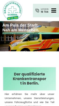 Vorschau der mobilen Webseite www.krankentransport-gorris.de, Krankentransport Gorris GmbH