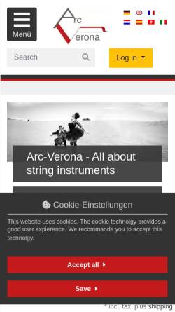 Vorschau der mobilen Webseite www.arc-verona.de, M + T Musikinstrumente GmbH