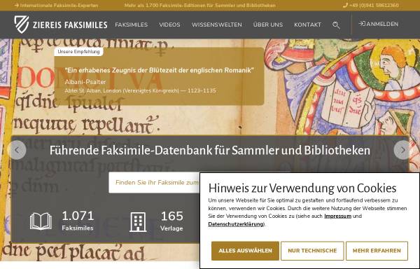 Vorschau von www.ziereis-faksimiles.de, Ziereis Faksimiles - Christian und Georg Ziereis GbR