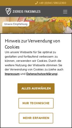 Vorschau der mobilen Webseite www.ziereis-faksimiles.de, Ziereis Faksimiles - Christian und Georg Ziereis GbR