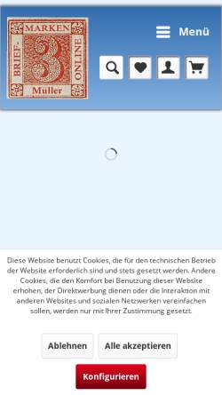 Vorschau der mobilen Webseite www.briefmarken-mueller.net, Briefmarken-Müller, Ulrich Müller