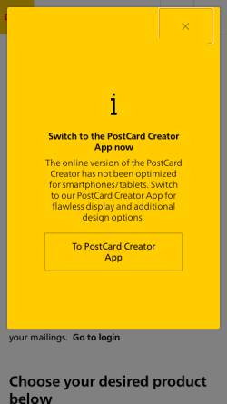 Vorschau der mobilen Webseite postcardcreator.post.ch, Die Schweizerische Post AG