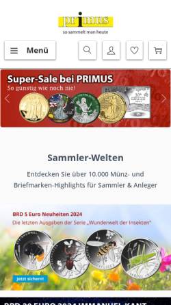 Vorschau der mobilen Webseite www.primus-muenzen.com, Primus GmbH