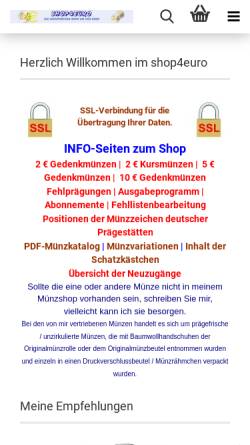 Vorschau der mobilen Webseite shop4euro.de, shop4euro, Hans-Jürgen Holtemeyer