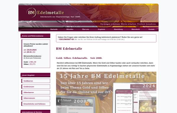 Vorschau von www.bm-edelmetalle.de, BM Edelmetalle, Benjamin Müller