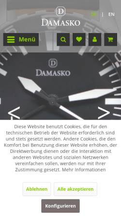Vorschau der mobilen Webseite www.damasko-watches.com, Damasko GmbH