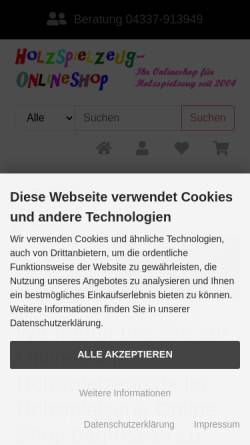 Vorschau der mobilen Webseite www.onlineshop-holzspielzeug.de, Holzspielzeug Onlineshop - Volker Struck