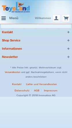 Vorschau der mobilen Webseite www.toysland.ch, Innovabox AG