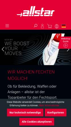 Vorschau der mobilen Webseite allstar.de, Allstar Fecht-Center GmbH & Co.KG