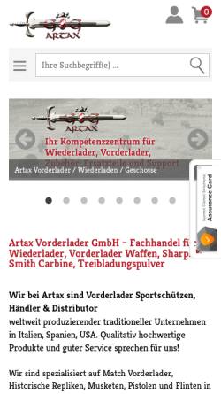 Vorschau der mobilen Webseite www.artax-vorderlader.de, Artax Vorderlader Germany