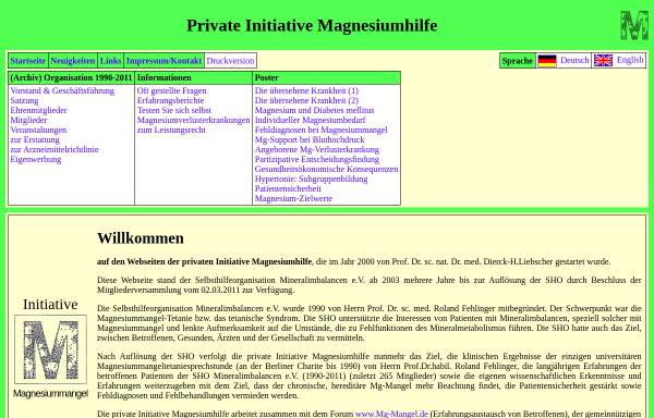 Vorschau von www.magnesiumhilfe.de, Selbsthilfeorganisation Mineralimbalancen e.V.