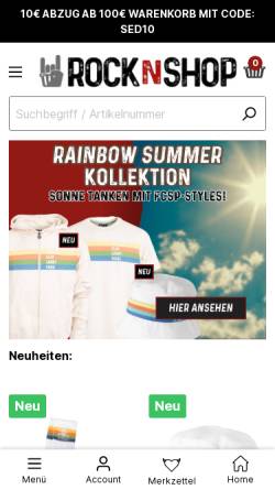 Vorschau der mobilen Webseite www.rocknshop.de, Rock N Shop GmbH